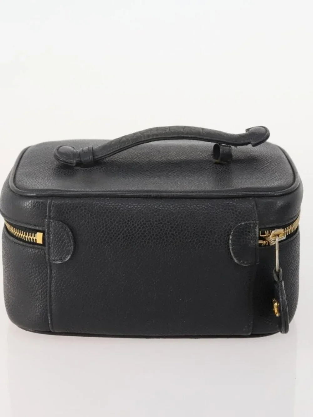 CHANEL Vanity Pouch Leather 2 Set Black CC Auth BA12664